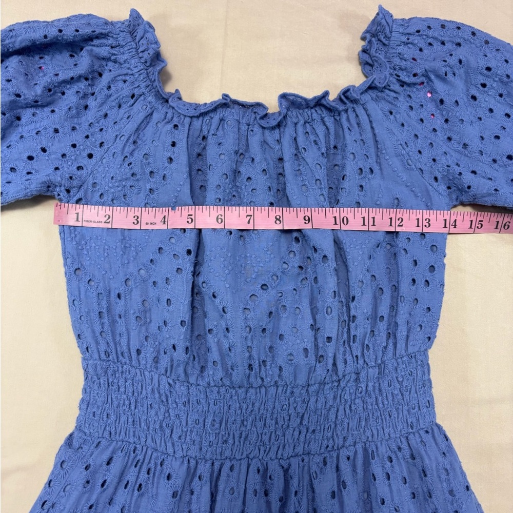 Betsey Johnson Women's Blue Midi Eyelet Short Sleeve Dress Size Small - Picture 3 of 8